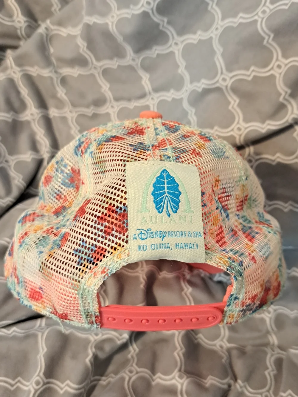 Disney Coral & Floral Trucker Hat with Blue Minnie Mouse Patch